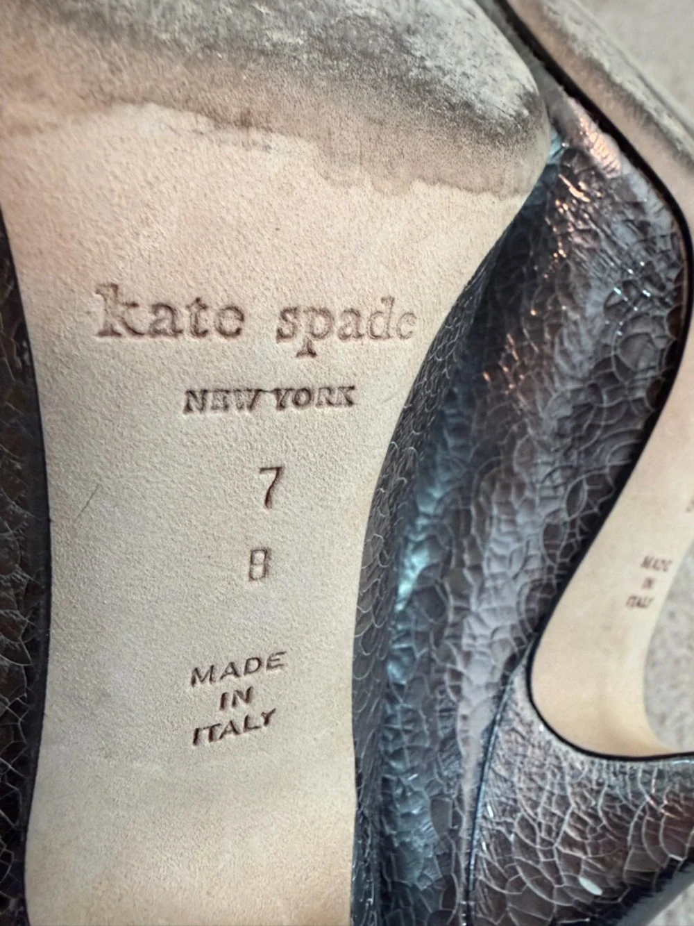 Kate Spade New York Silver Crackled Leather Pumps Heels Stilettos Women's Size 7